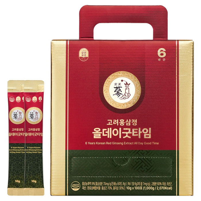 Pungnyeon-Bogam 6-Year Korean Red Ginseng Extract All Day Good Time Sticks, 10 g × 100 (1,000 g)