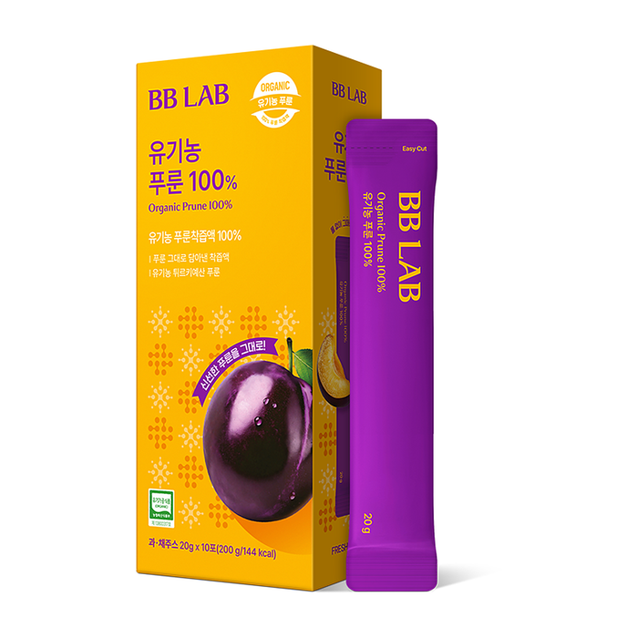 BB LAB Organic Prune 100% Juice Sticks, 20 g × 10