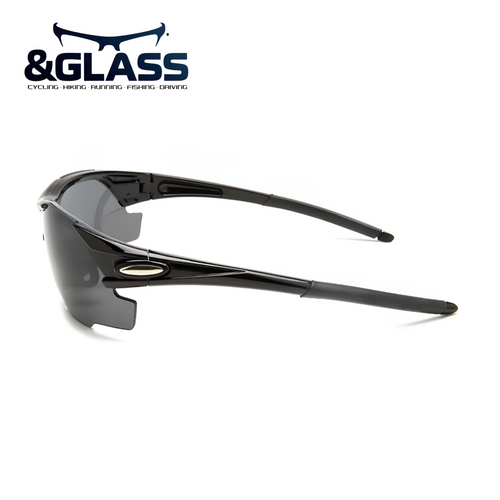 &GLASS A2501 Polarized Sports Sunglasses, Black Frame with Glossy Black Lenses